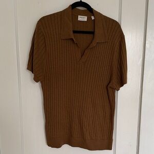Bonobos Brown Ribbed Sweater Polo Shirt in Cotton Linen Blend